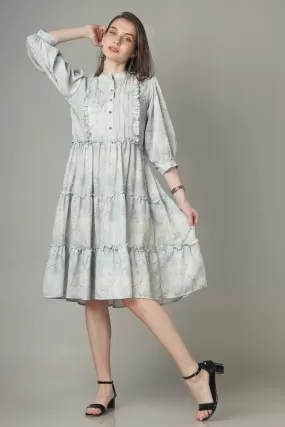 A-Line Floral Button Down Tiered Shirt Dress