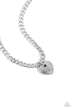 Ardent Affection White Rhinestone Heart Necklace - Paparazzi Accessories