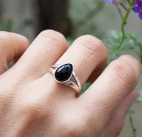 Black Onyx Natural Gemstone 925 Sterling Silver Tear Drop Ring,Handmade Jewelry,For Her