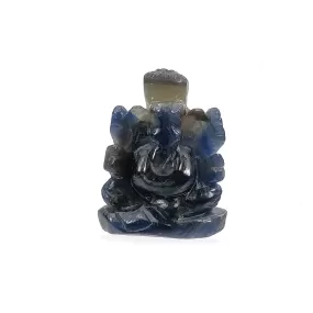 BLUE SAPPHIRE Gemstone Carving : 59.60cts Natural Untreated Sapphire Hand Carved Lord GANESHA Sculpture Figurine 27*21mm