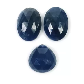 BLUE SAPPHIRE Gemstone Cut : 17.20cts Natural Untreated Unheated Sapphire Rose Cut Oval & Trillion Shape 11mm - 14*10mm 3pc (With Video)