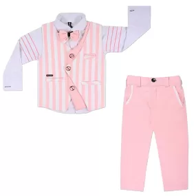 Boys Striped Shirt Clothing Set With Sleeveless Waistcoat