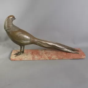 Bronze Golden Pheasant On Marble Base Vintage Art Deco style c1980