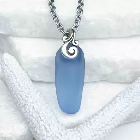 Cornflower Blue Sea Glass and Sterling Silver Pendant | #5190