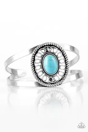 Deep in the TUMBLEWEEDS Turquoise Blue Stone and Silver Cuff Bracelet - Paparazzi Accessories