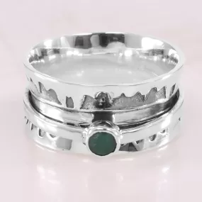 Emerald Spinner Ring Meditation 925 Sterling Silver Ring, Textured Handmade Spinner Ring For Men's