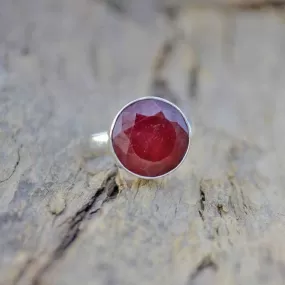 Faceted Round Red Ruby Gemstone 925 silver Ring, Sterling Silver, 22K Yellow Gold Filled, 22K Rose Gold Filled Ring