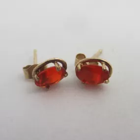 Fire Opal 9k Gold Stud Earrings Vintage c1980