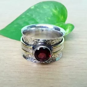 Garnet, Spinner, Meditation, Fidget,Thumb,Worry Ring, 925 Sterling Silver, Women Gift, Gift For Her