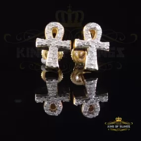 King of Blings-0.25ct Diamond 925 Sterling Silver Yellow for Men's & Women Stud ANKH Earrings