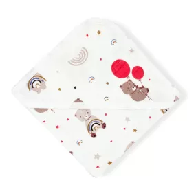 Muslin Hooded Towel, Blanket for Baby -Organic Cotton Teddy Balloon