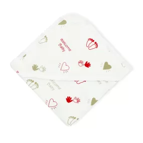 Muslin Hooded Towel/Blanket -100% Organic Cotton- Welcome Baby