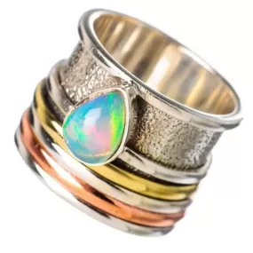 Natural Opal Meditation,Anxiety,Spinner Three Band Ring,Bohemian Handmade Jewelry, Gift for Her