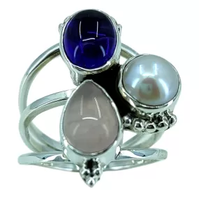 Navya Craft Triple Gem Solid 925 Sterling Silver Ring