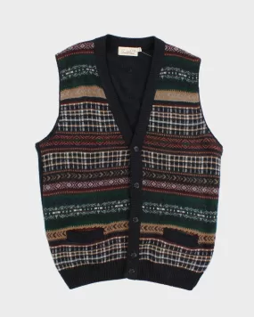 Vintage Men's Patterned  V-Neck Cardigan - M