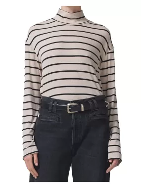 Womens Striped Ribbed Knit Turtleneck Top